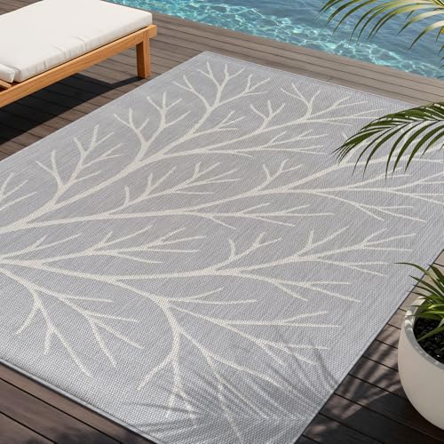 Washable Indoor Outdoor Rug 10x14 Modern Area Rugs Branch Pattern Non Shedding Waterproof Easy Clean Patio Deck Porch Living Room Bedroom Garden RV (140 Sq Ft)