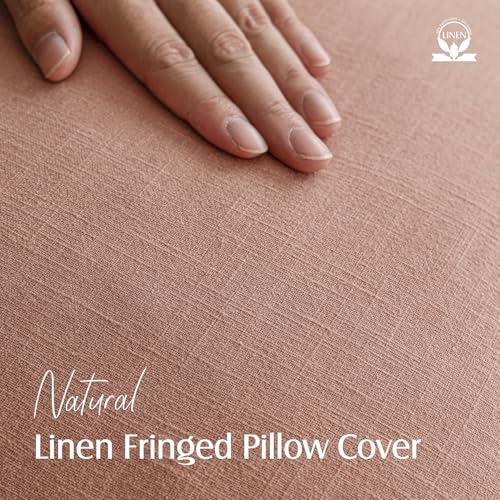 Decorative Linen Fringe Throw Pillow Covers 24×24 Coral Pink (2 Count)