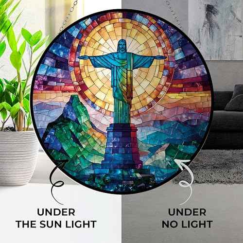 Christ The Redeemer Stained Glass Window Hanging Customized Suncatcher 12" Glass Panel with Metal Chain Sun Catchers Wall Art Home Decor Gift for Women Mother's Day