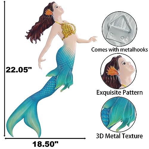 Metal Mermaid Sea Wall Decor Outdoor Garden Hanging Art Sculptures Home Ocean Theme Decorations for Kitchen Bathroom and Pool