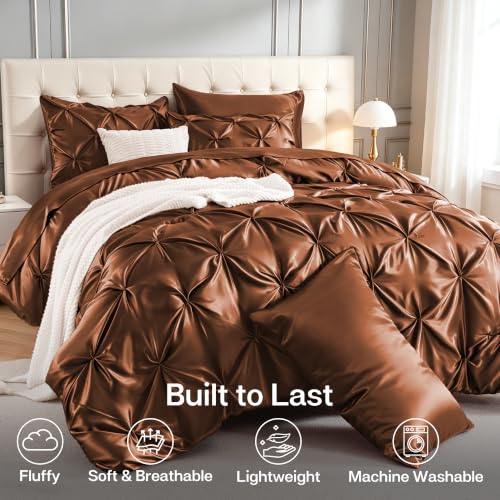 Satin Full Size Comforter Set Brown