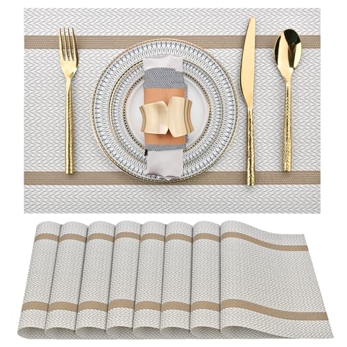 Beige White Placemats Set of 8 (8 Count)