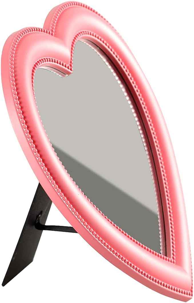 BinaryABC Heart Makeup Mirror Cosmetic Mirror Wall Desktop Mirror Bedroom Mirror(Pink)