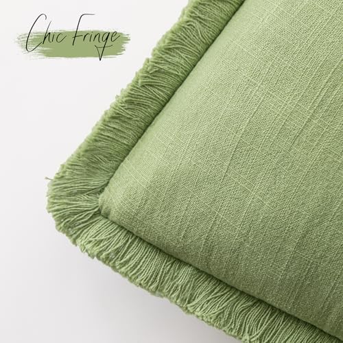 Decorative Linen Fringe Throw Pillow Covers 18×18 Lime Green (2 Count)