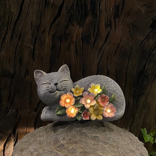 Solar Cat Garden Statue