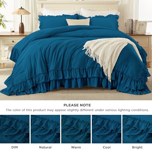 Teal Twin Size Ruffle Comforter Set