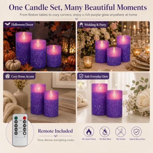 Purple Flameless Candles with Remote (3 Count)