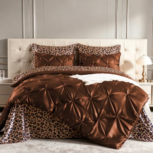 Satin Queen Comforter Set Brown