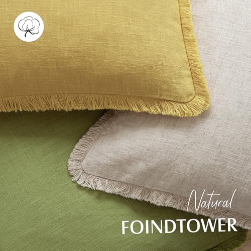 Decorative Linen Fringe Throw Pillow Covers 20×20 Ginger Yellow (2 Count)