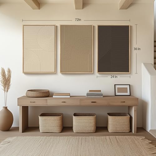 Large 3D Framed Neutral Abstract Wall Art for Living Room (3 Count)