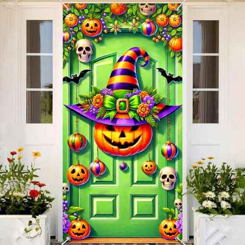 Halloween Door Cover Witch Hat 35x71 Inch Polyester