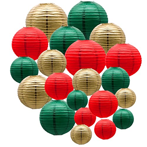 21 Pack Green Red Gold Hanging Paper Lanterns Decorative