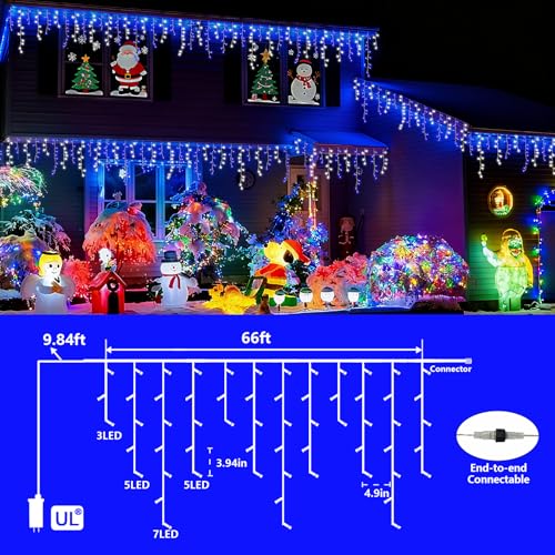 66ft 800 LED Blue and White Icicle Lights Outdoor Waterproof (66 Foot)