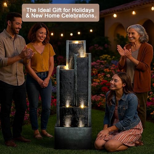 50.7" Tall Outdoor Water Fountain with LED Lights and Pump