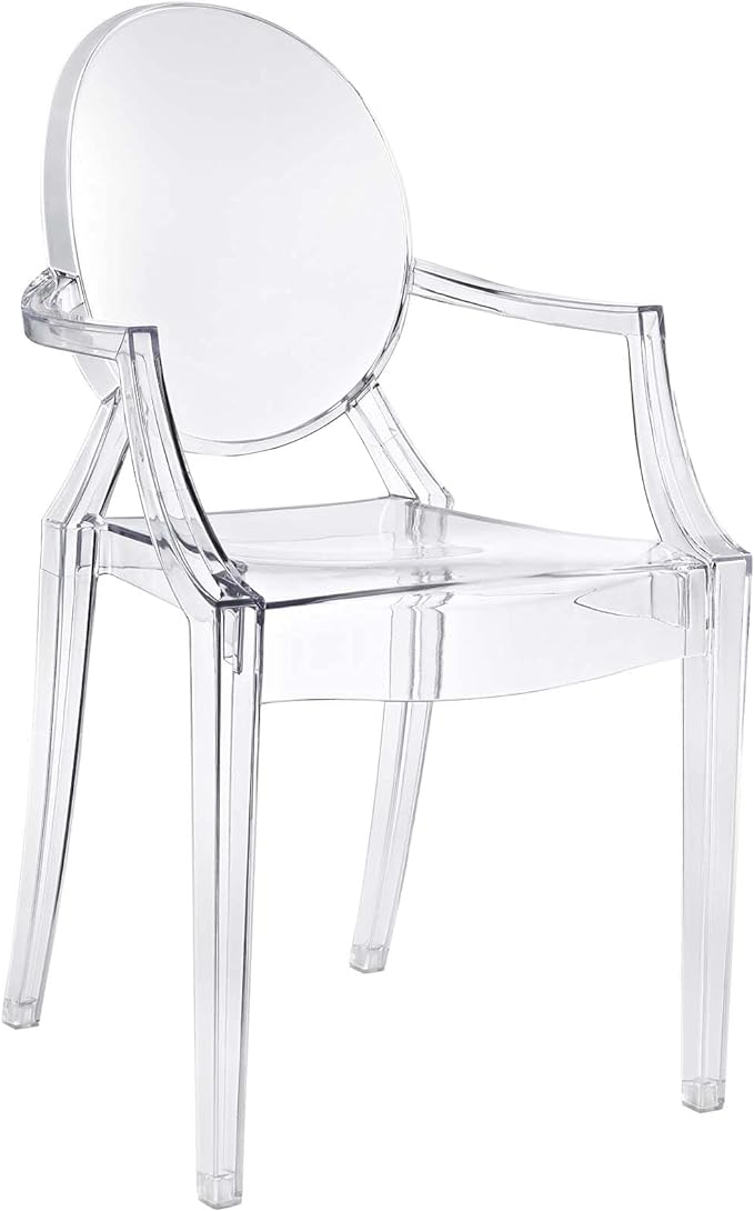 Modway Casper Modern Acrylic Stacking Kitchen and Dining Room Arm Chair in Clear - Fully Assembled