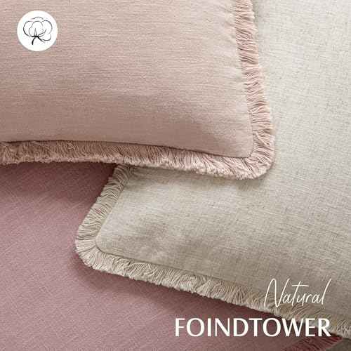 Decorative Linen Fringe Throw Pillow Covers 18×18 Inch (2 Count)