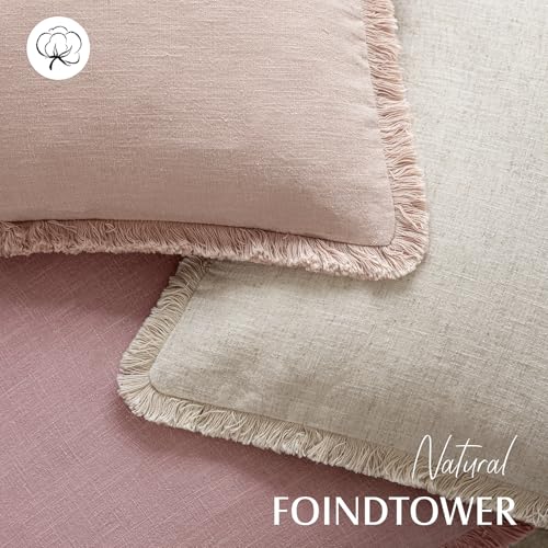 Boho Linen Fringe Lumbar Throw Pillow Covers 12×20 Rose Pink (2 Count)