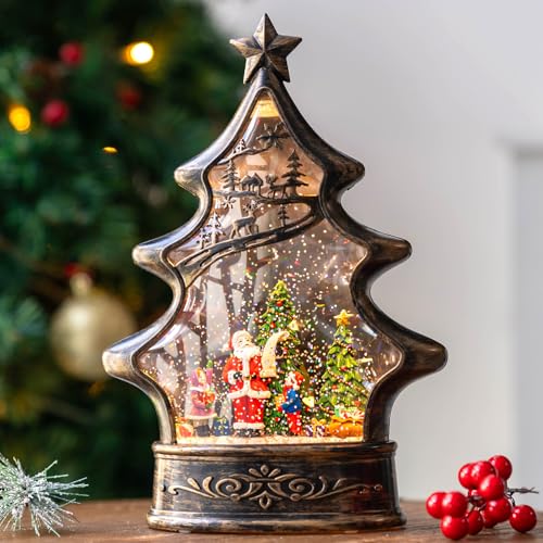 Musical Snow Globe Christmas Tree Lantern Lighted Santa List Christmas Snow Water Lantern Swirling Glittering Home Decoration and Gift