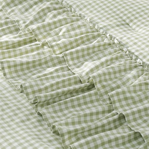 Full Size Comforter Set Green Gingham Ruffle 7 Pieces Bed in a Bag