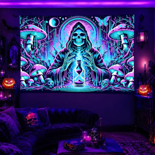 Blacklight Tapestry Grim Reaper Party Backdrop 78 x 59 Inch