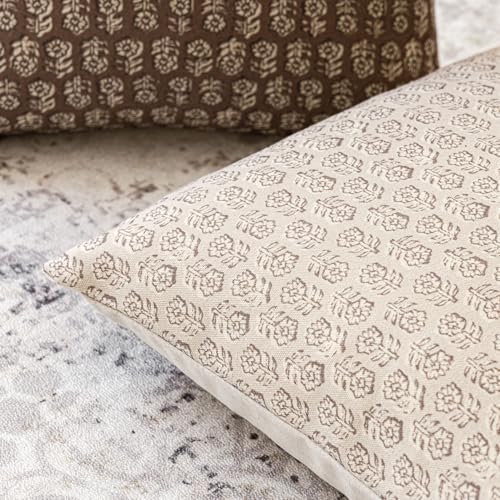 Decorative Floral Print Throw Pillow Covers 22×22 Ivory Beige (2 Count)