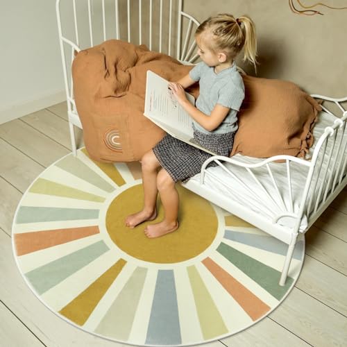 Boho Round Rug 4 Ft Washable Area Rug for Kids Room
