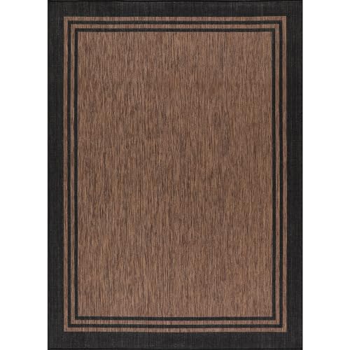 Bordered Outdoor Rug 8x10 Washable Outside Carpet for Indoor Patio Porch Waterproof Easy Cleaning Non Shedding Area Rugs Nut Brown 8 x 10