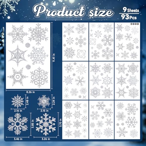 Glitter Snowflakes Window Clings for Glass Windows (93 Count)