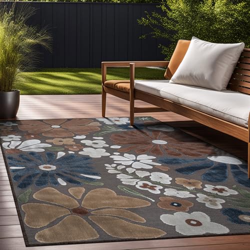 Outdoor Rug 10x14 Large Modern Floral Tropical Area Rugs for Outdoor and Indoor Patio Easy to Clean Non Shedding Living Room Porch Garden Washable Outside Carpet (140 Sq Ft)