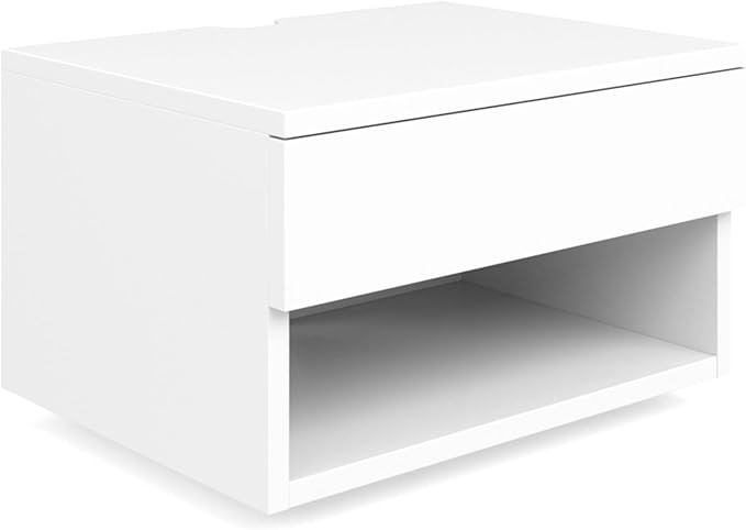 Nathan James Jackson Wall Mounted Floating Bedroom Nightstand with Storage Drawer and Modern Open Shelf Cubby Set of 2, White
