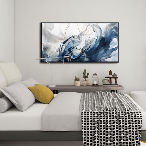Blue Wall Art Framed Abstract Canvas Wall Art Blue Pictures for Living Room Wall Decoration Large Modern Office Artwork Wall Decor Graffiti Paintings for Bedroom 24×48IN