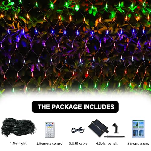 Solar Net Lights Outdoor Mesh Lights Christmas Waterproof 19 Modes Timer Tree Wrap for Fence