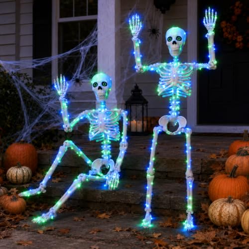 Blue and Green Light up Skeletons Halloween Decor (Blue&Green Light)