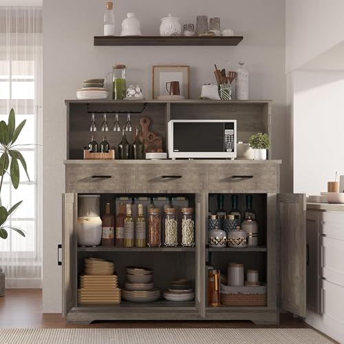 Farmhouse Sideboard Buffet with Microwave Stand