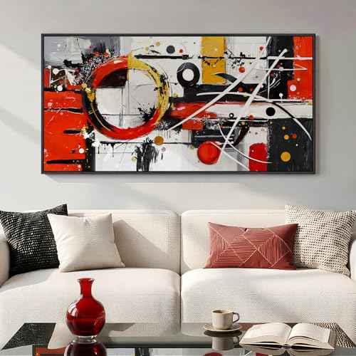 Large Framed Black White Gold Abstract Wall Art for Living Room