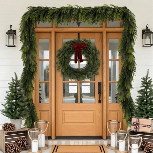 9FT Christmas Norfolk Pine Garland Real Touch Pine Artificial Garlands Faux Greenery Garland Winter Christmas Garland for Table Mantle Fireplace Indoor Outdoor Xmas Decorations (6 Count)