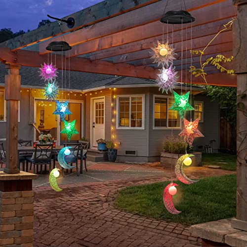 Solar Wind Chimes with Sun Moon Star Color Changing Windchimes