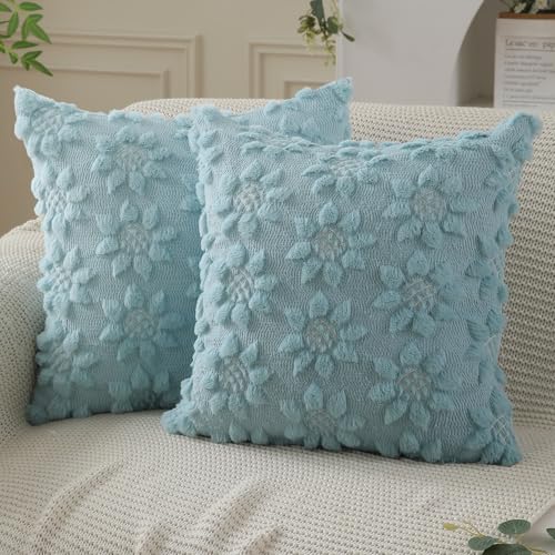 Spring Summer Pillow Covers 18x18 inch Set of 2 Blue Sunflower (2 Count)