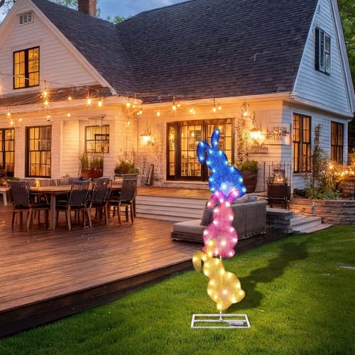 Easter Bunny Lights Outdoor Decoration 41 Inch H Pre (Blue,Pink,Yellow / Bunny)