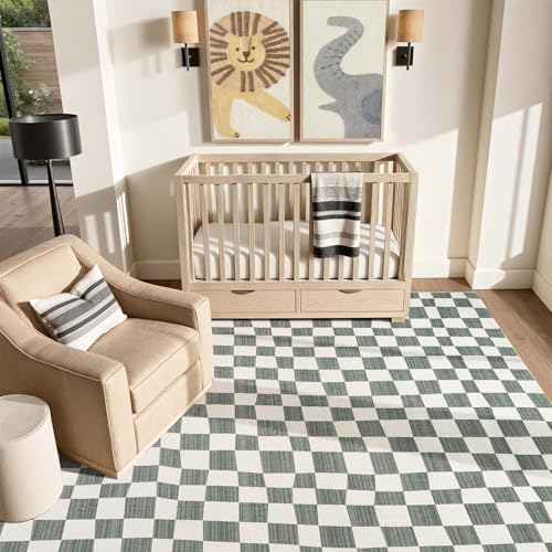 6x9 Area Rug Washable Modern Checkered Rug for Kids Room (54 Sq Ft)