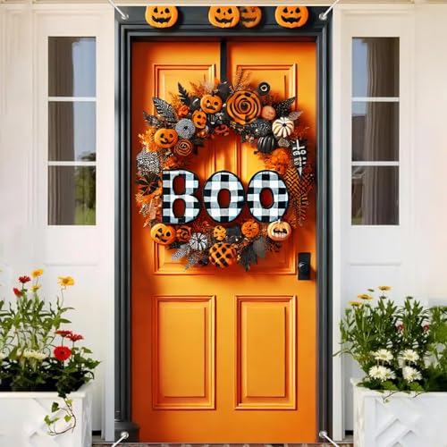 Halloween Door Cover Boo Pumpkins 35x71 Inch Polyester