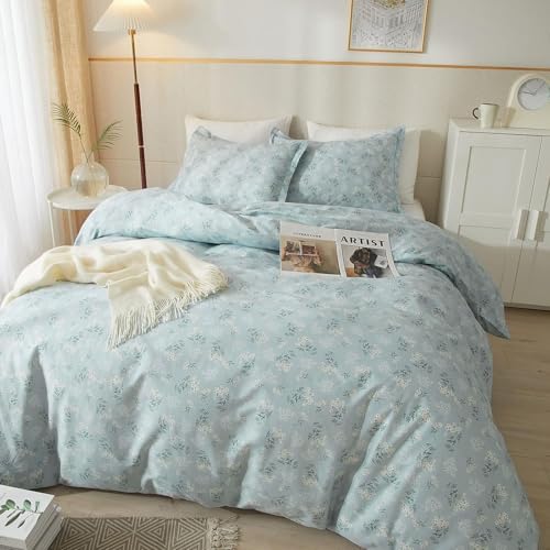 Vintage Floral Comforter Set Full Size Farmhouse Blue Flower Bedding Comforter Chic Floral Girls Cottagecore Bedding Set Soft Microfiber Cute Flower Botanical Comforter Set for All Season