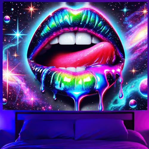 Blacklight Tapestry Rainbow Lips UV Backdrop 78 x 59 Inch