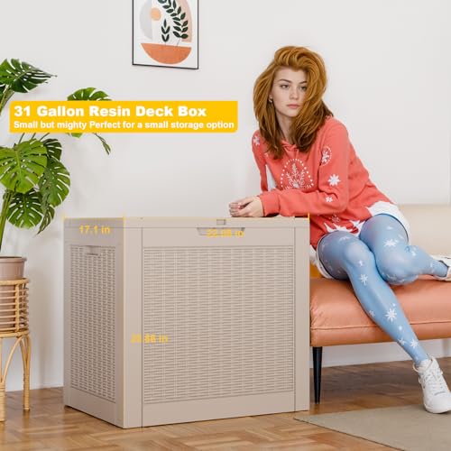 31 Gallon Wicker Pattern Resin Deck Box