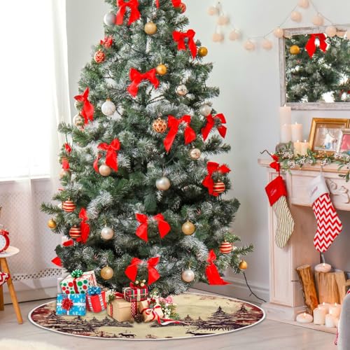Vintage Red Elk Christmas Tree Skirt