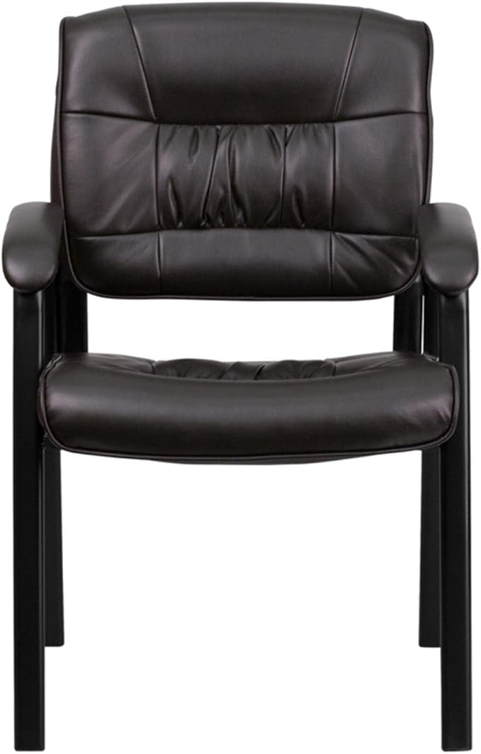 Flash Furniture Haeger LeatherSoft Tufted Executive Reception Chair with Padded Armrests, Upholstered Side Chair for Living Room or Office, Brown