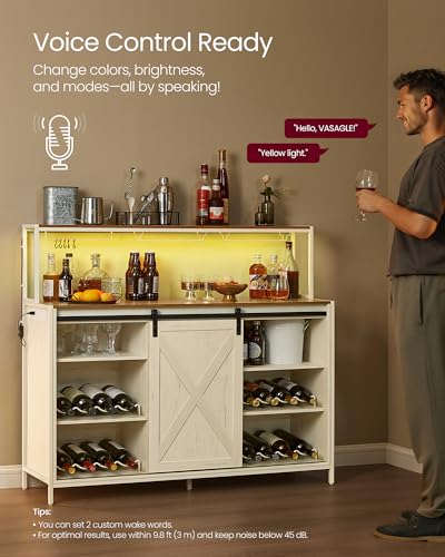 Coffee Bar Buffet Cabinet with LED Light and Power Outlet