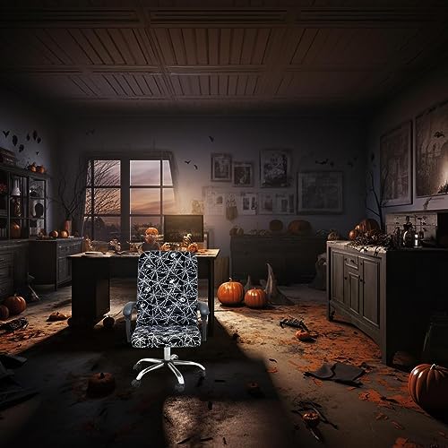 Halloween Office Chair Covers Gothic Spider Web Spooky Spider on Black Horror Theme Print Stretchable Slipcover for Modern Simplism Style High Back Boss Chair