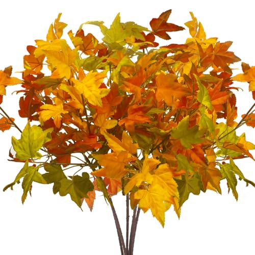 6Pcs Artificial Maple Leaves Branches Fake Fall Maple Shrubs for Thanksgiving Christmas Festival Garland Decoration (6 Count)