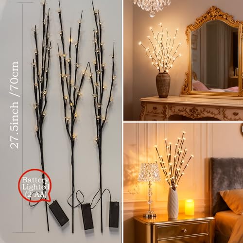 3pcs Battery Operated Cherry Blossom Flower Branch Lights Vase Filler Decor